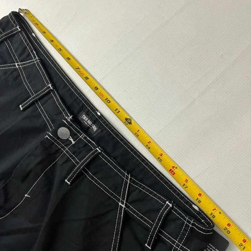True Religion Cargo Pants Mens 36 Jet Black White Contrast Stitch 108335